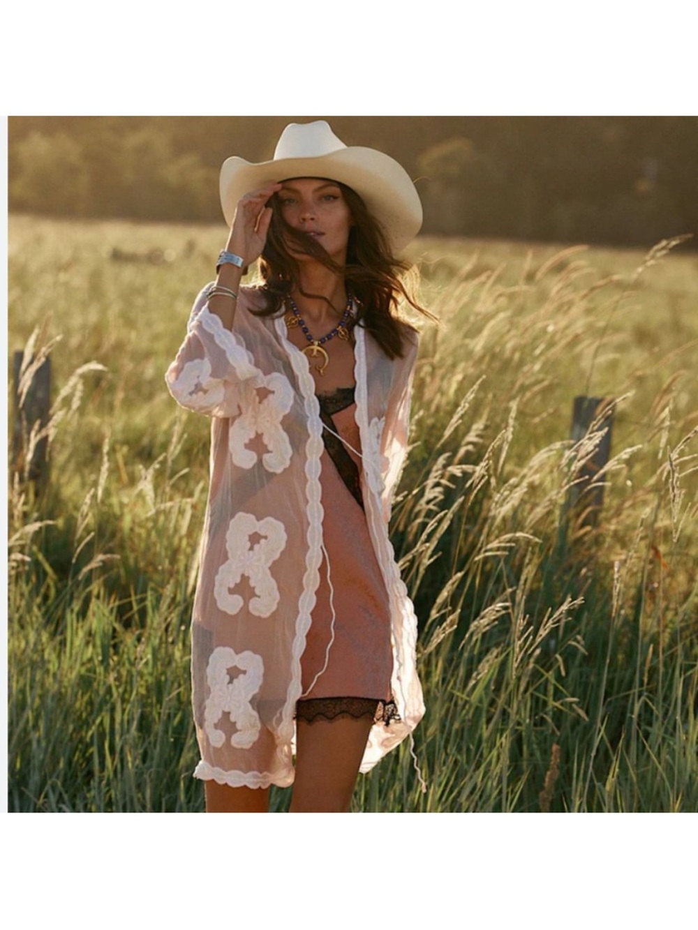 Chasing Unicorns Sheer White Floral Lace Robe